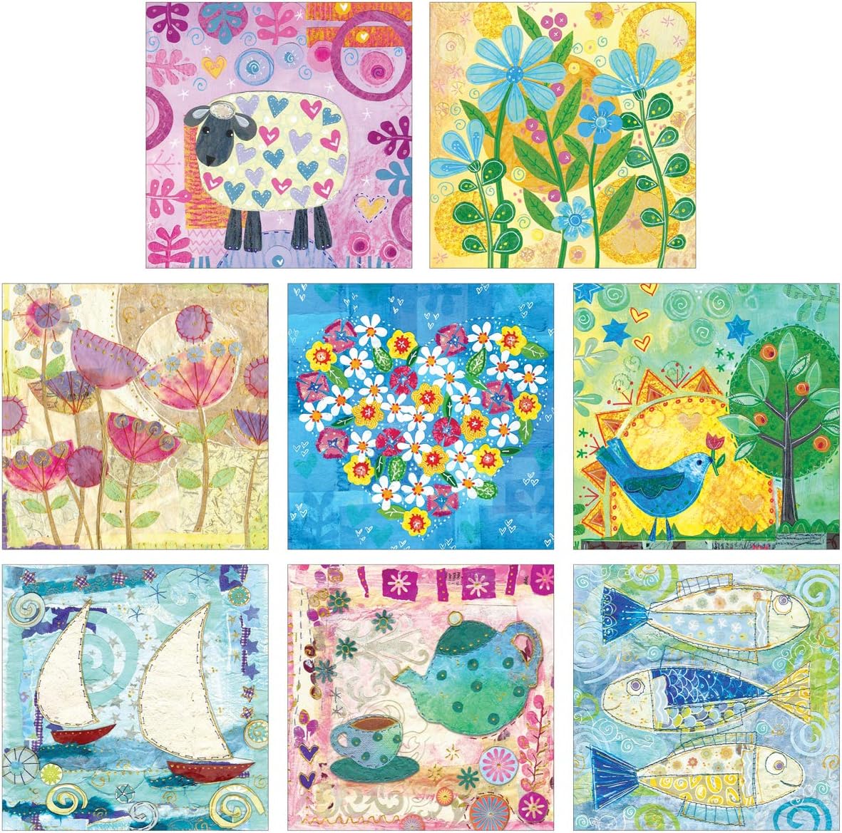 Notelets with envelopes, 8 inspirational cards, blank inside for your own message. Cards 11x11cm in size