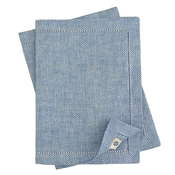 Linen & Cotton Luxus Tischsets/Platzsets mit Hohlsaum Scandi, 100% Leinen - 30 x 44cm (2 Stück) Blau