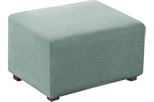 Flamingo P Stretch Jacquard Universal Ottoman Cover, Easy Fitted Oversized Storage Ottoman Covers Slipcover,High Elasticity Furniture Protector (X-Large, Sage)