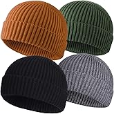 ROYBENS 4 Pack Wool Fisherman Beanies for Men, Knit Short Watch Cap Winter Warm Hats