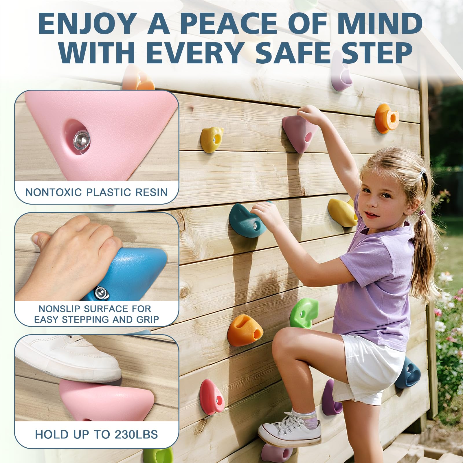 TOPNEW 32 Rock Climbing Holds Multi Size for Kids, Adult Rock Wall Holds Climbing Rock Wall Grips for Indoor and Outdoor Playground Play Set