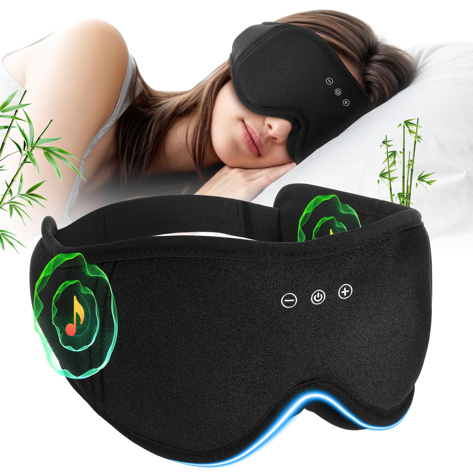 Sleep Mask Headphones with Bluetooth,3D Blackout Bamboo Cotton Eye Mask for Sleep,Sleeping Eye Mask with 5.4 Bluetooth Headphones Wireless for Side Sleepers,Travel Essential Gift for Women Men