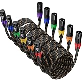 XLR Cable, Microphone Cables 25ft 6 Pack, BEZOKABLE Braided XLR Male to Female 3 Pin Colorful Connector Compatible with Microphones, Mixer, Speaker Systems and More