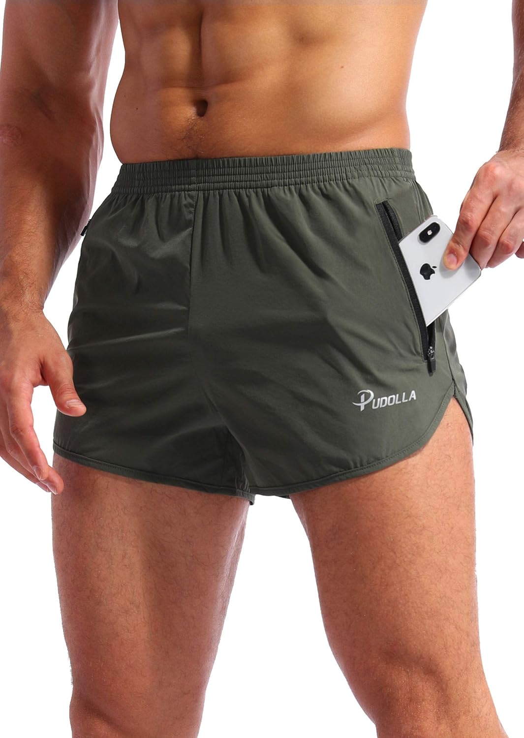 Pudolla Men’s Running Shorts 3 Inch Quick Dry Gym Athletic Workout Shorts for Men with Zipper Pockets: Clothing