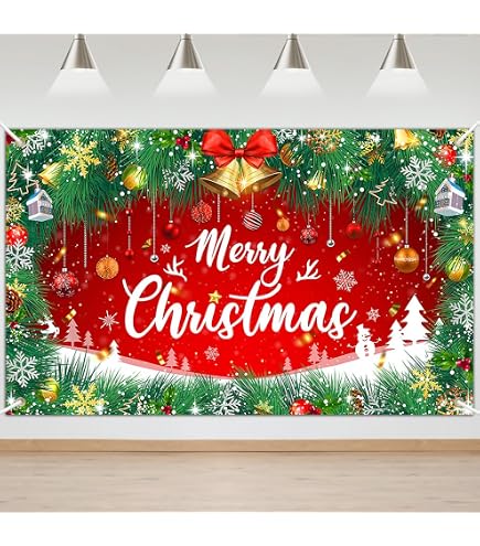 Merry Christmas Banner - Large 9.8 X 1.6 Feet Holiday Decor Backdrop For Indoor/Outdoor Parties, Durable Polyester, Red With White Lettering | Reusable Holiday Sign