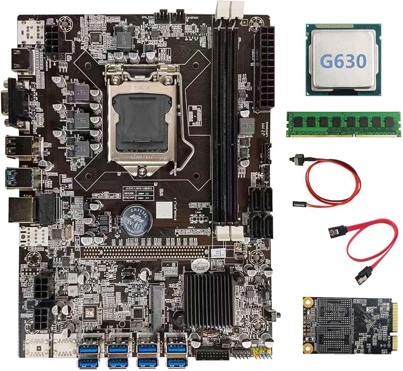 Zunedhys B75 BTC Mining Motherboard G630 CPU 4GB DDR3 RAM 128GB SSD LGA1155 8X