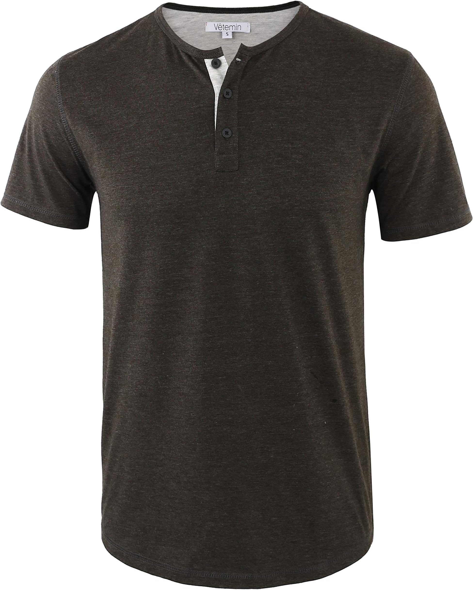 Vetemin Men's Casual Soft Solid Retro Workout Gym Short Sleeve Henley Tee Shirt