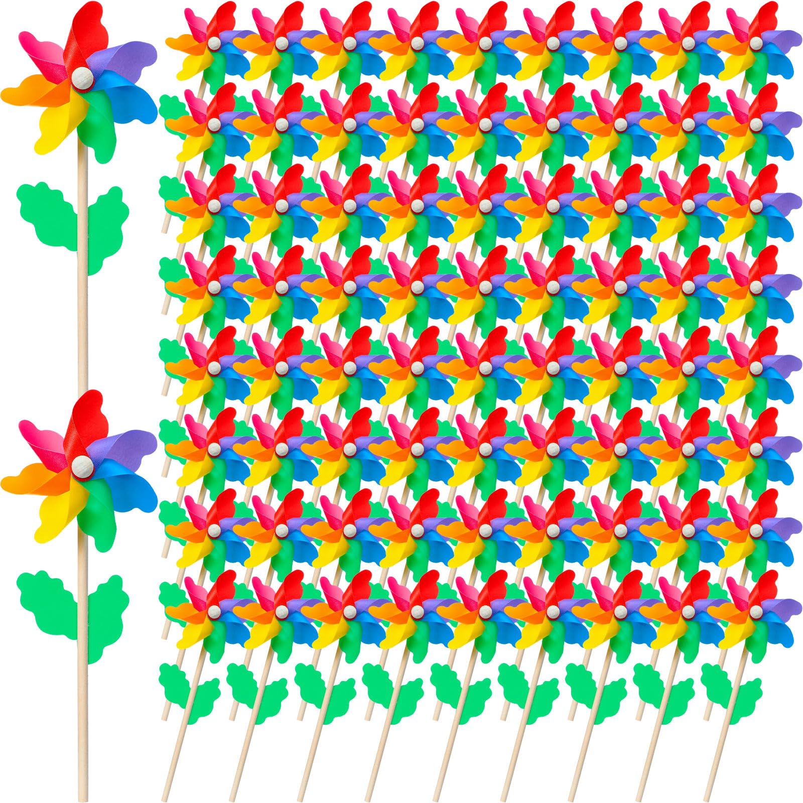 Photo 1 of 40 Pcs Rainbow Flower Pinwheels 9.84 Inch Plastic Colorful Windmills Garden Pinwheels Flower Wind Spinners with Wood Sticks for Kids Outdoor Garden Yard Decoration Rainbow Party Favors