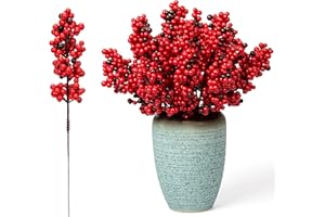 Artificial 32 Pcs Red Berry Stems, Lescli Holly Berry Stems Xmas Red Berry Picks with Fruit Clusters for Christmas Tree Decor