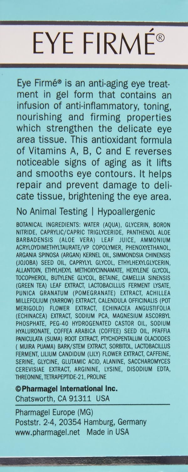 Pharmagel Eye Firme | Eye Gel for Natural Firming, Puffiness, and Wrinkles | Dark Circles Under Eye Treatment | Under Eye Bags Treatment - 1 fl oz: Beauty