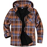 V VALANCH Men's Sherpa Lined Flannel Jacket with Hood – Zip Up Plaid Shirt Jacket Winter Outdoor Warm Outerwear Fleece Coat