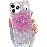 ZIYE Compatible with iPhone 17 Pro Max Case Magnetic Glitter Sparkly Bling Clear TPU Bumper Hard PC Shockproof Protective Girls Compatible with MagSafe Cover Case Designed for iPhone 17 Pro Max Yellow