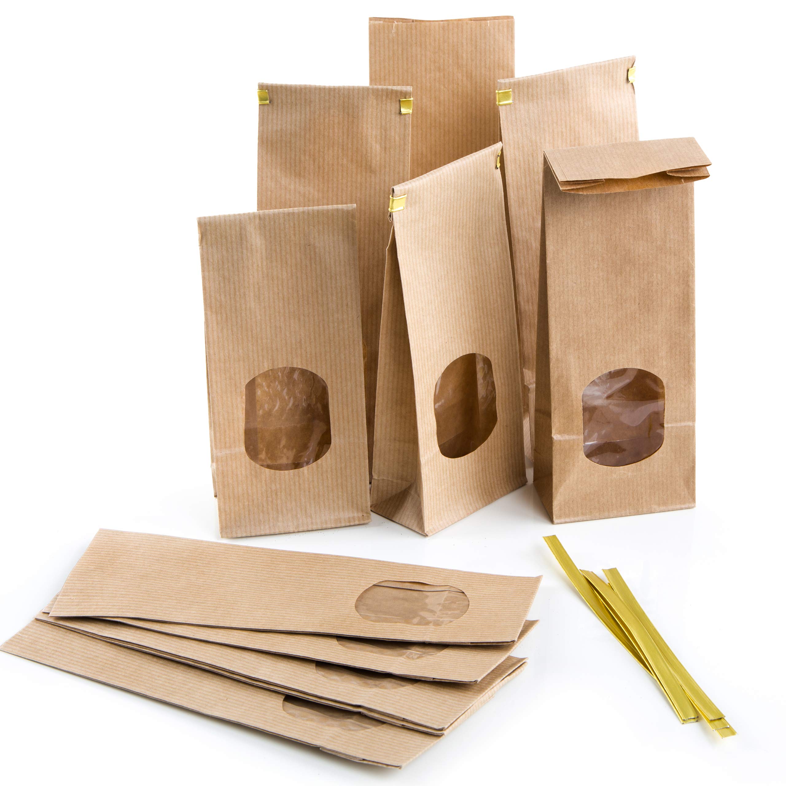 Logbuch-Verlag 10 small brown bags with window for filling 7 x 4 x 20.5 cm with clips viewing window food biscuit bag