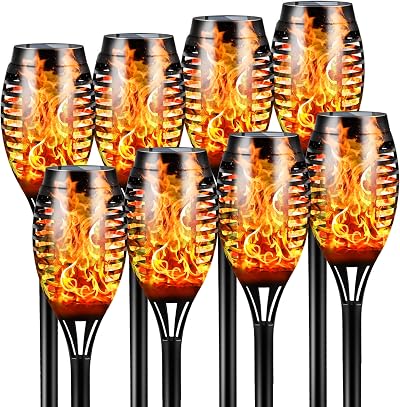 FLOWood 8 Pack Solar Lights Outdoor 53cm Dancing Flame IP65 Waterproof