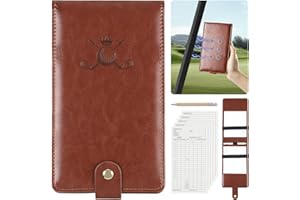 Archerest Magnetic Golf Scorecard Holder, 7.48" x 4.33" Premium Leather Yardage Book Cover Golf with A Pencil and Five Double Sided Printed Scorecards, Golf Accessories and Scorecard Book
