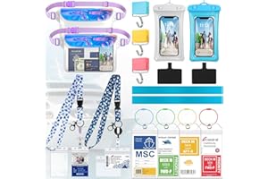 MOYISEA Cruise Ship Essentials 2025 - Complete Cruise Must-Haves Kit with Waterproof Fanny Packs(Iridescent Lilac), Adjustable Lanyards, Magnetic Hooks, Luggage Tags, Waterproof Phone Cases & Towel Bands