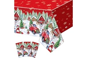 Oudain 3 Pcs 54×108 Inch Christmas Tablecloth Snowflake Theme Plastic Snowman Table Cover Merry Xmas Trees Cool Winter Birthday Rectangular Banner for Indoor Outdoor Carnival Party Decoration Supply