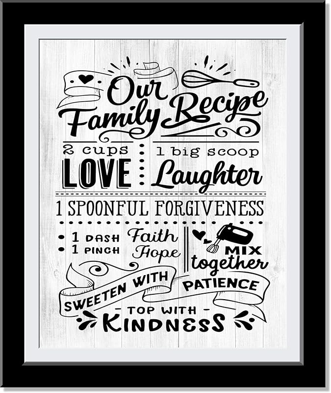 Happy Signs for Home Decor - Our Family Recipe Kitchen Wall Decor, Cute Typography Fun and full of character Kitchen Art Home Decor, Super Funny Decor for Kitchen | 8 x 10 UnFramed Prints…