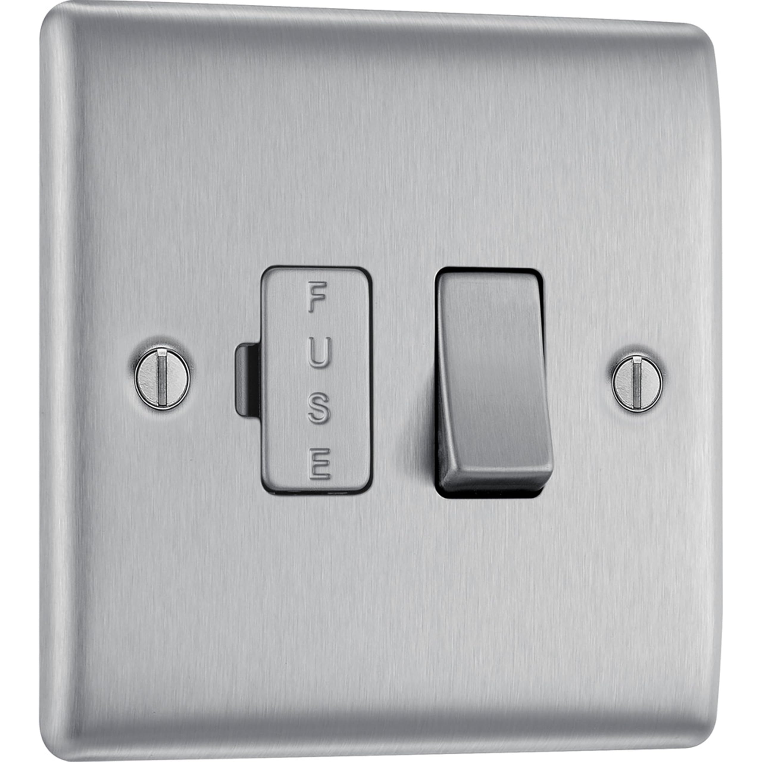 BG Electrical Switched Fused Connection Unit, Fused Spur Switch, Double Pole, Raised and Slim Profile, Round Edges, Nexus Metal, Brushed Steel, 13A, NBS50