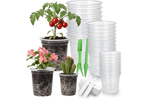 Clear Nursery Pots, 30 Pack Seed Starting Pots with 8 Drainage Holes, Transparent Plant Pots with Labels, Marker & Seedling T