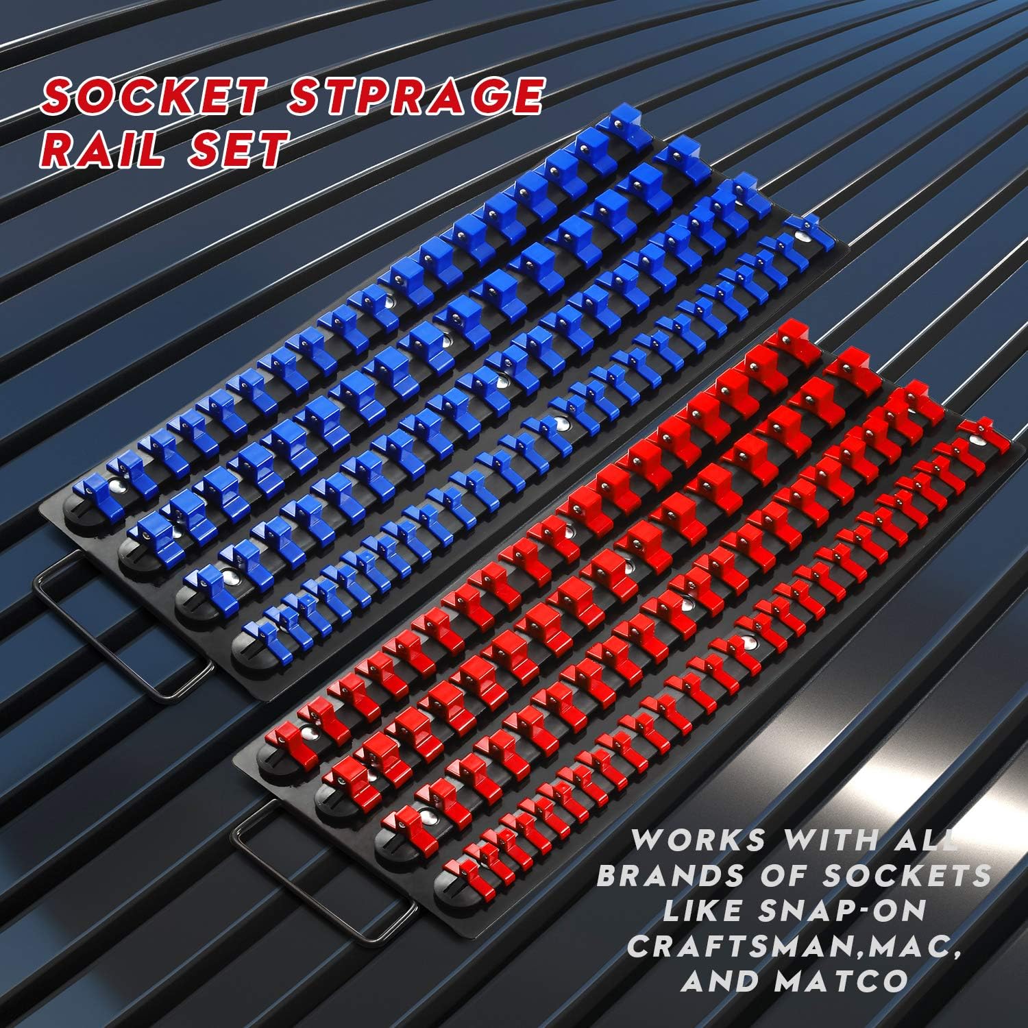 Auwey Socket Organizer Tray 160 Piece Socket Holders Heavy Duty Socket Rail Drive Socket Clip Rail Holder 1 4 Inch 3 8 Inch 1 2 Inch Tools Equipment Tool Trays