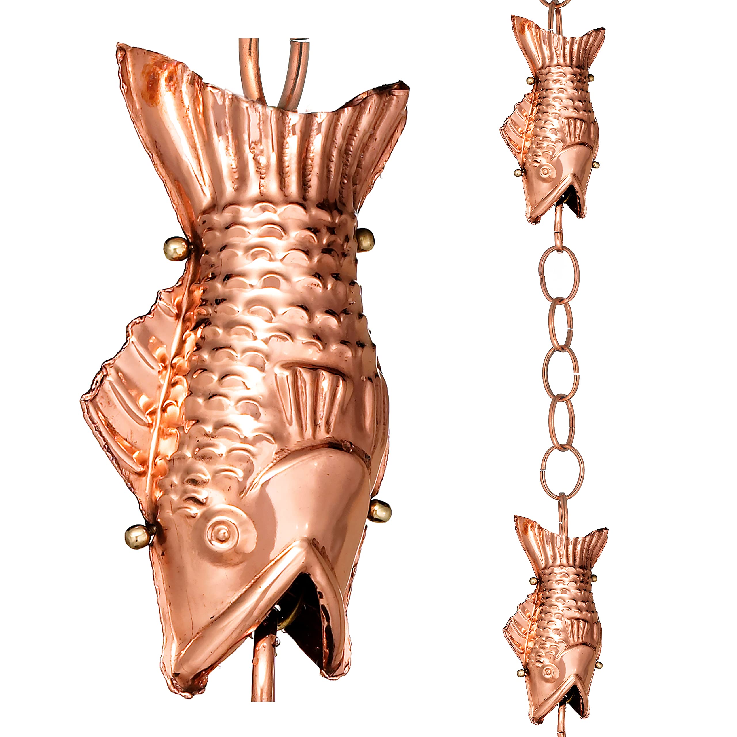 Photo 1 of Good Directions 487P-8 Fish Rain Chain - 8.5 ft., with 4 Large Figures, Large Cups 100% Pure Copper