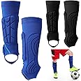 2 Pairs Soccer Shin Guards Kids, Football Ankle Protector Socks, Youth Shin Pads Protective Soccer Accessories, Football Equipment with Leg and Ankle Guard Pad for 6-12 Boy Girl Teenager, Blue Black
