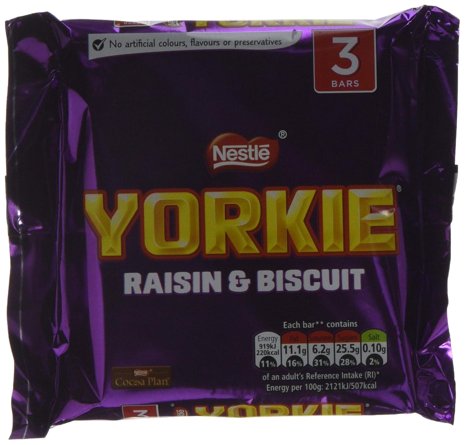 Yorkie Raisin and Biscuit Chocolate Multipack Bar, 132 g, Pack of 16