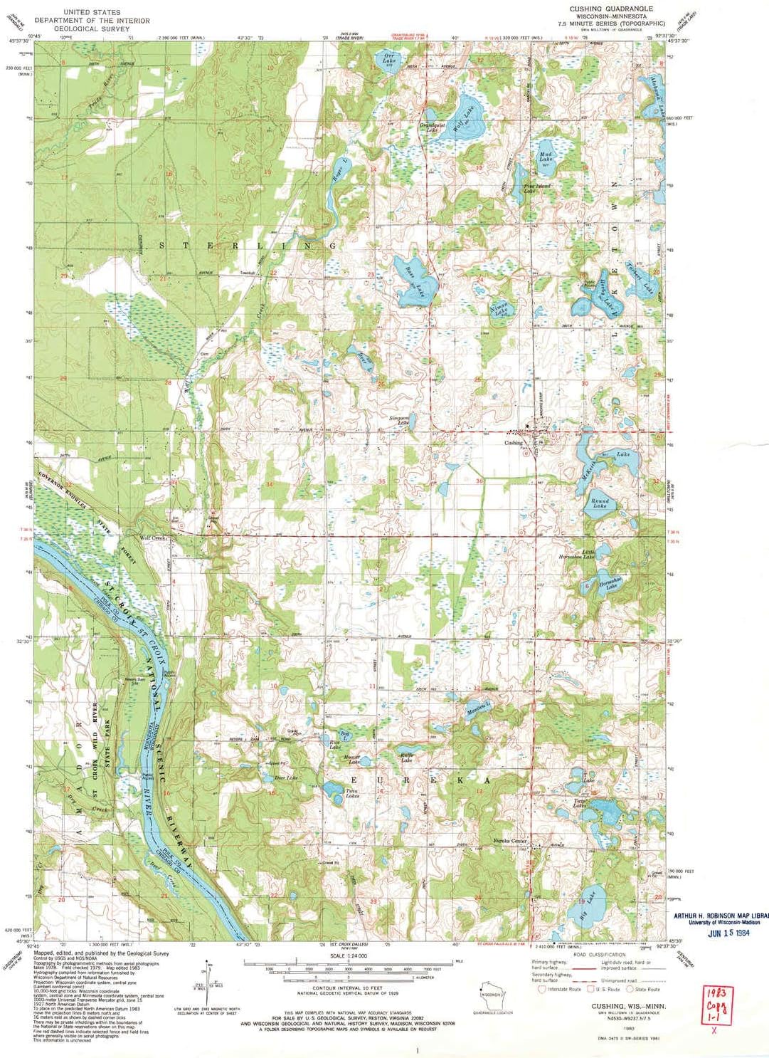 YellowMaps Cushing WI topo map, 1:24000 Scale, 7.5 X 7.5 Minute, Historical, 1983, Updated 1983, 27.04 x 20.63 in