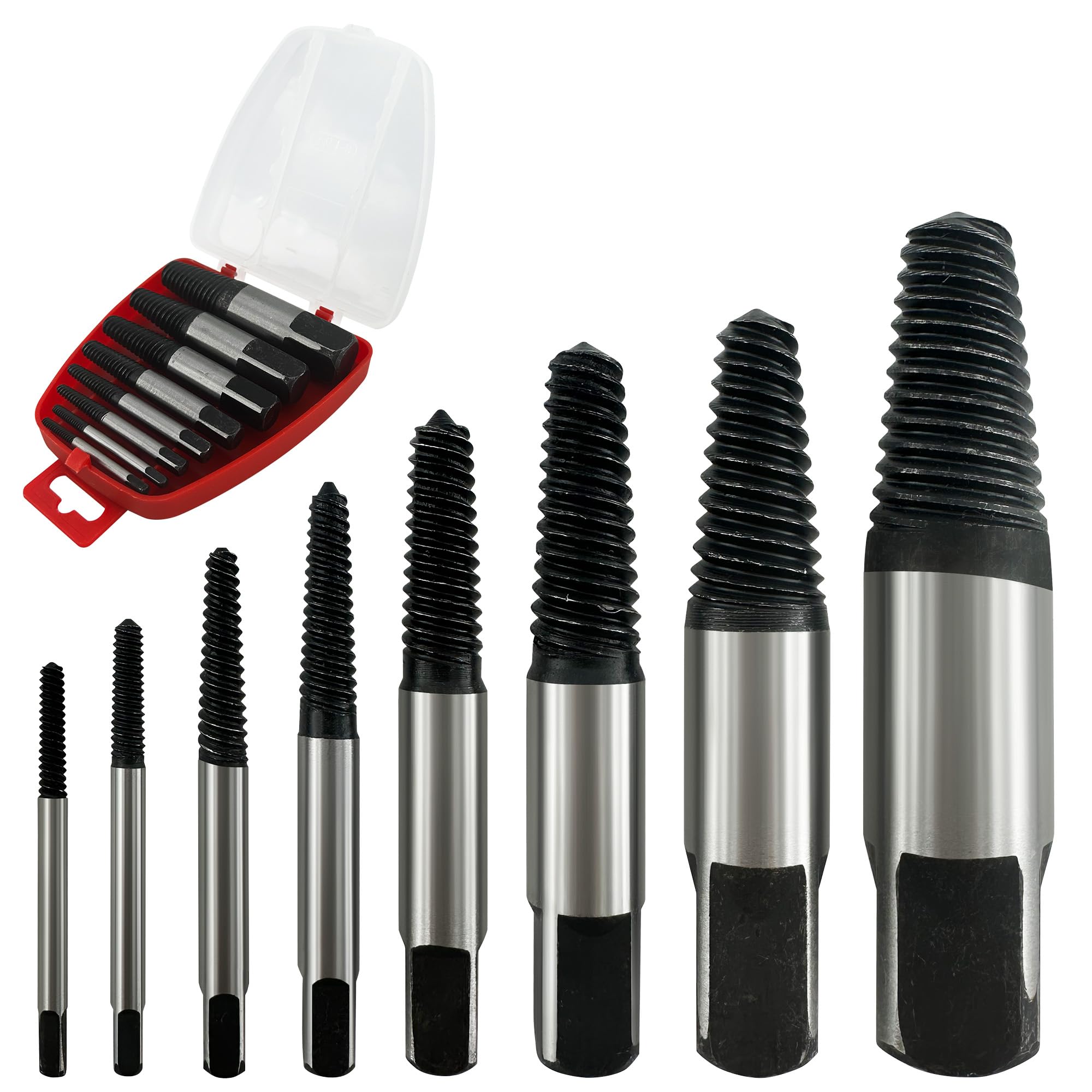 GYHMTOO Screw Extractor Set, 8pc Step Drill, Bolt Extractor Set, Hex Head, Carbon Steel, Ideal for Home, Carpentry, Automotive Repair