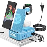 300W Wireless Charger for Samsung,Zutspzss 10 in 1 Wireless Charging Station, 65W USB C Fast Charging Stand for Samsung S25 Ultra/S24/S23/S22/Z Fold,Galaxy Watch Ultra7/6/5,Galaxy Buds,Blue