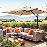 wikiwiki 11ft Square Cantilever Patio Umbrella Outdoor Offset Umbrella w/ 36 Month Fade Resistance Recycled Fabric, 6-Level 360°Rotation Aluminum Pole for Deck Pool, Beige