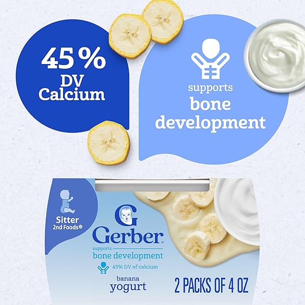 GERBER STAGE 2 BABY FOOD, BANANA YOGURT PUREE TUBS, CALCIUM SUPPORTS BONE DEVELOPMENT, BABY PUREE, 2-PACK
