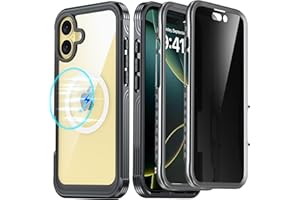 AMILIFECASES for iPhone 16 Plus Case, Double Front Frame Built-in 9H Tempered Glass Screen Protector + Privacy Screen Protector, Compatible with MagSafe, Magnetic Phone Case for iPhone 16 Plus Black