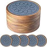 EDEGG Wood Coasters for Drinks, Absorbent Coaster Sets of 5, Drinks Coasters for Coffee Tabletop Protection, Non-Slip, Non-Stick, Suitable for Kinds of Cups Wooden Table Hot or Cold Drink, 4.3 Inches