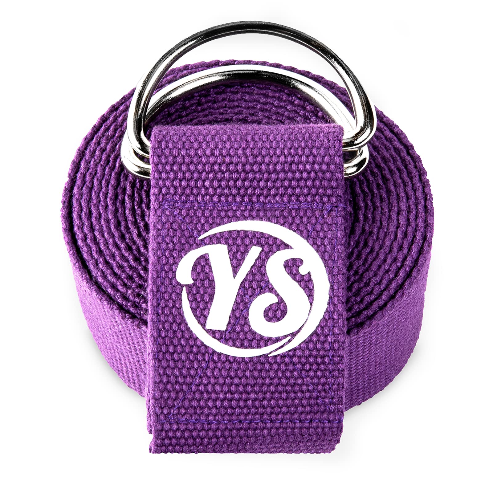 Yoga Studio Yoga Strap, 2.5m (8.2ft) Extra Long Durable Organic Cotton Adjustable Stretching D-Ring Yoga Belt, Exercise, Pilates, Dance, Workout, Gym, Physical Therapy - Purple