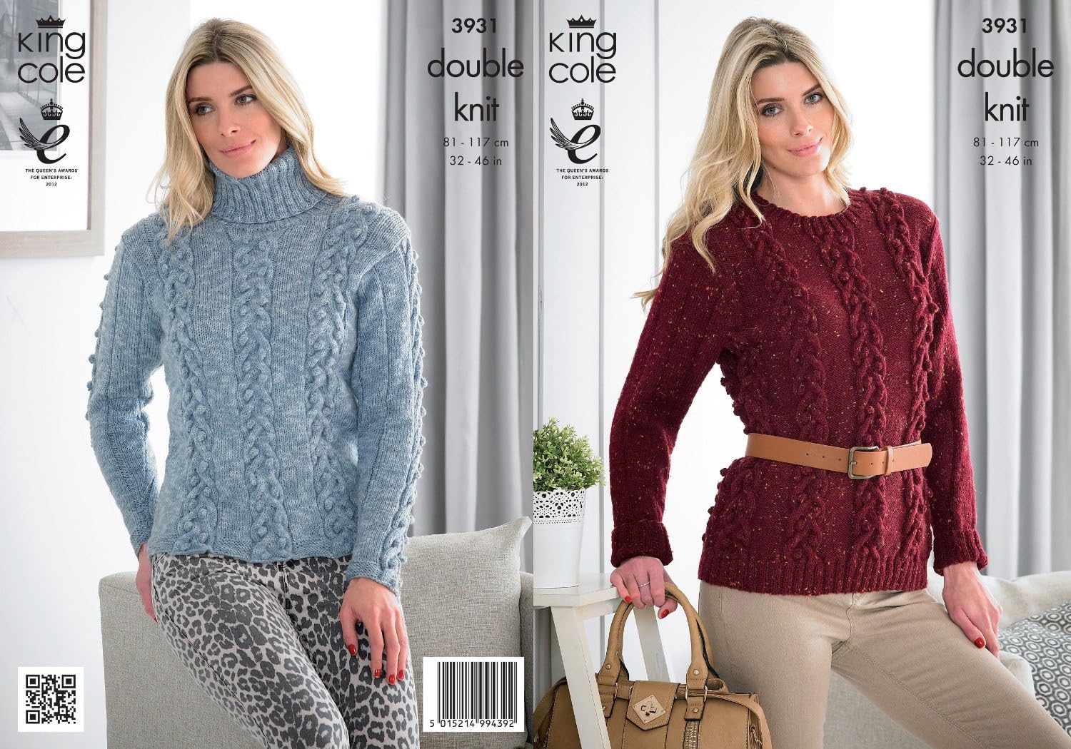 King Cole Ladies Double Knitting Pattern Womens Round or Roll Neck