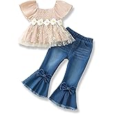 XUANHAO Toddler Girl Clothes Summer Smocked Shirts Tops Denim Bell Bottom Jeans Pants Outfits Kids Girl's Clothing Sets