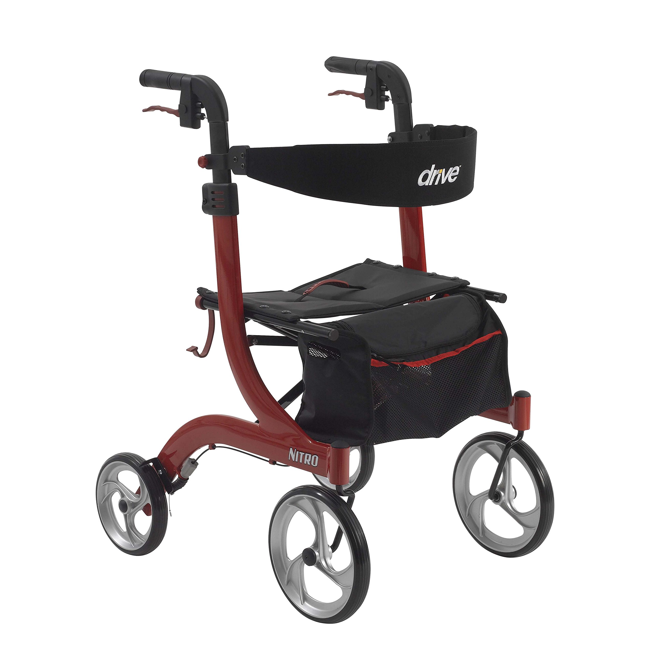 Drive Medical RTL10266 Nitro Euro-Style 4-Wheel Rollator Walker With Seat, Red