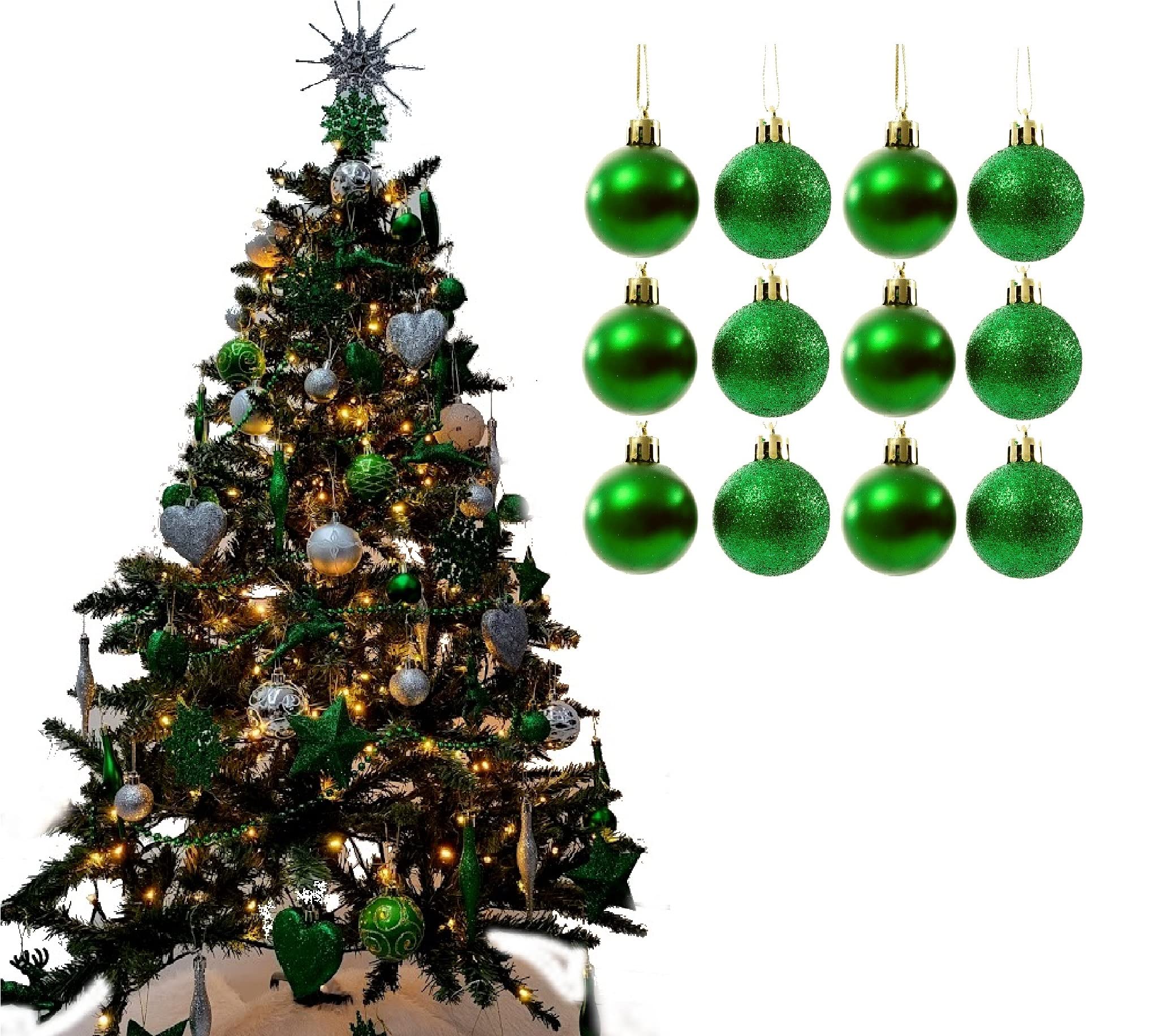 Simply Products Christmas Tree Decoration Baubles 3.8cm - Great Christmas Tree Hanging Ball Decorations, Matte & Glitter Baubles Pack of 12-3.8cm (Dark Green Matte & Glitter)