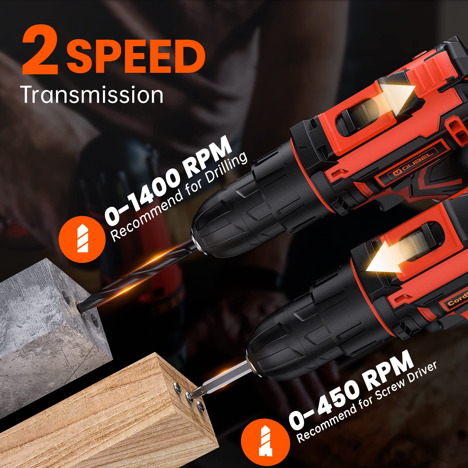 Drill Set, OUBEL 12V Cordless Drill with 42 Acessories, Home Power Drill Cordless with 3/8