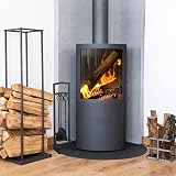 Relaxdays Fireplace Tool Set 4pc Black Steel Stand Poker Shovel Broom 73x21x21cm view 2