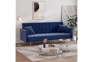 OUYESSIR Velvet Futon Sofa Bed, Convertible Futon Couch, Sturdy Sleeper Sofa in 71 inch, Small Futon Sofas (Blue)