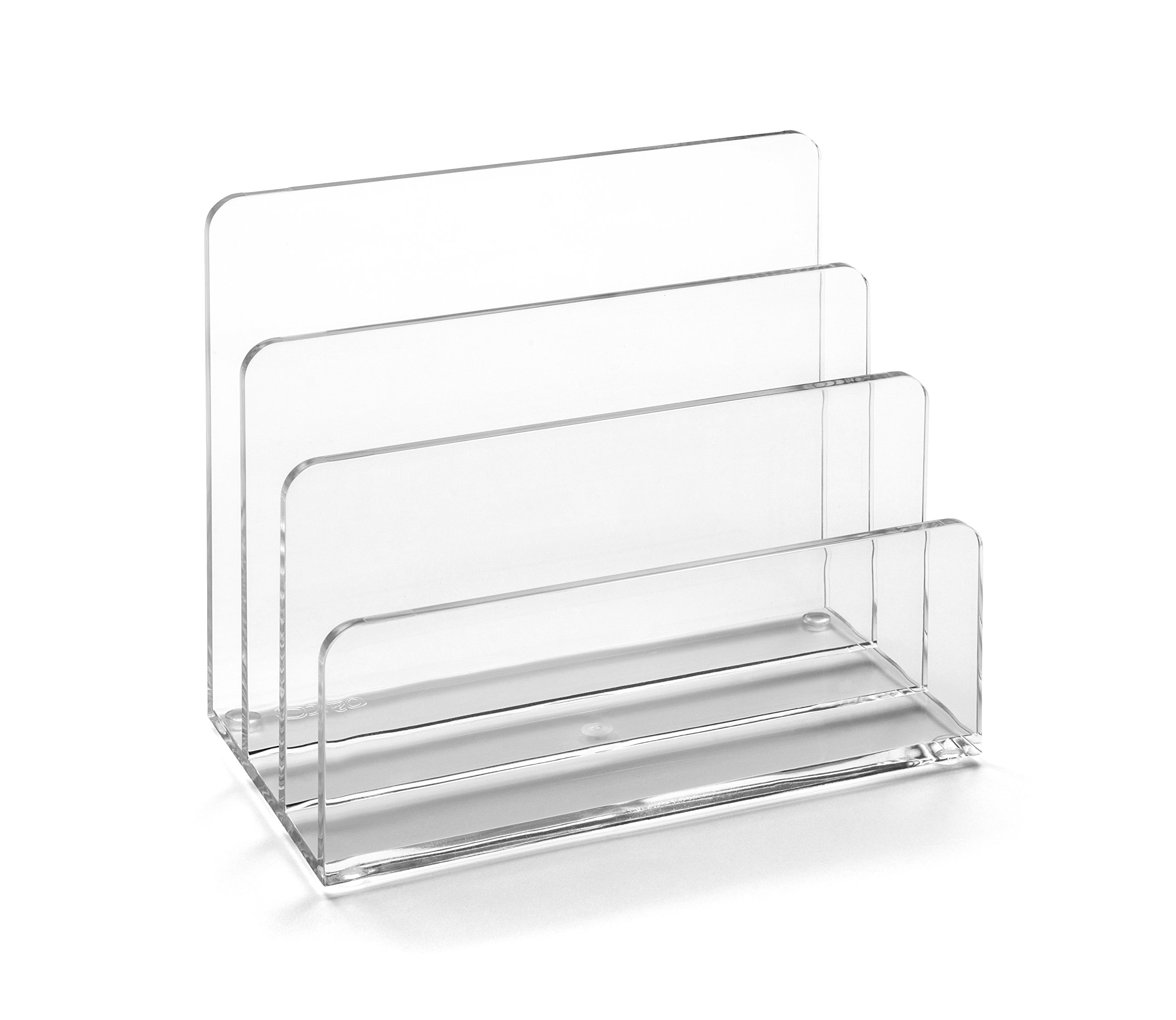 Osco Clear Acrylic Letter Holder, 3-Slot Document Organiser & Mail Sorter for Desk, Envelopes & Paperwork, Compact Desktop File Storage, Non Slip Rubber Feet – Single