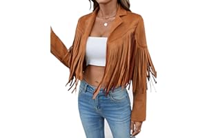 MATEAM Women's Faux Suede Leather Tassel Jackets With Lining Cropped Fringe Coats For Women 2025 Fall Fashion Must Haves