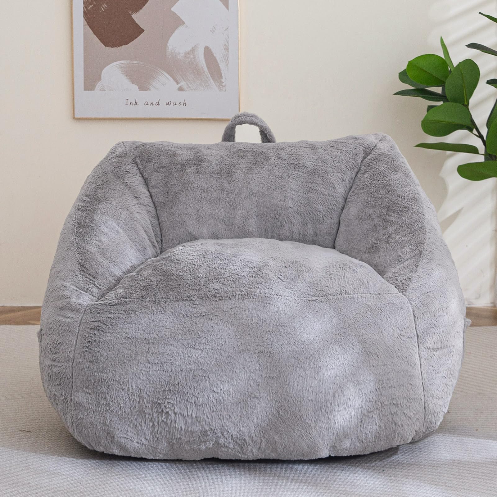 Photo 1 of ** USED** HIGOGOGO Bean Bag Chair for Adults Kids with Armrests - Fluffy Lazy Sofa with Handle Soft Stuffed Filler - Comfy Cozy Floor Sofa with Pocket Accent Chair for Living Room, Bedroom, Dorm (Grey)