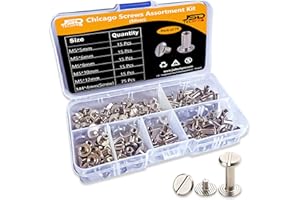 JSDTECHPRO Chicago Screws for Leather Assorted Kit - 5 Sizes (M5x5mm, 6mm, 8mm, 10mm, 12mm) Flat Head, Carbon Steel Chicago Rivets Assorted Sizes Ideal for DIY Crafts & Bookbinding etc (Silver)