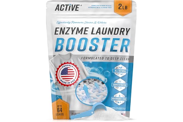 Enzyme Laundry Booster Odor Remover - 2 lbs Unscented Enzymatic Clothes Stain Cleaner Powder, Natural Deodorizer with Bio Act