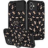 Goocrux (2in1 for iPhone 11 Case Leopard for Women Girls Luxury Phone Cover Black Cheetah Animal Print Design with Slide Camera Cover+Ring Holder Pattern Cute Cases for iPhone 11 6.1''
