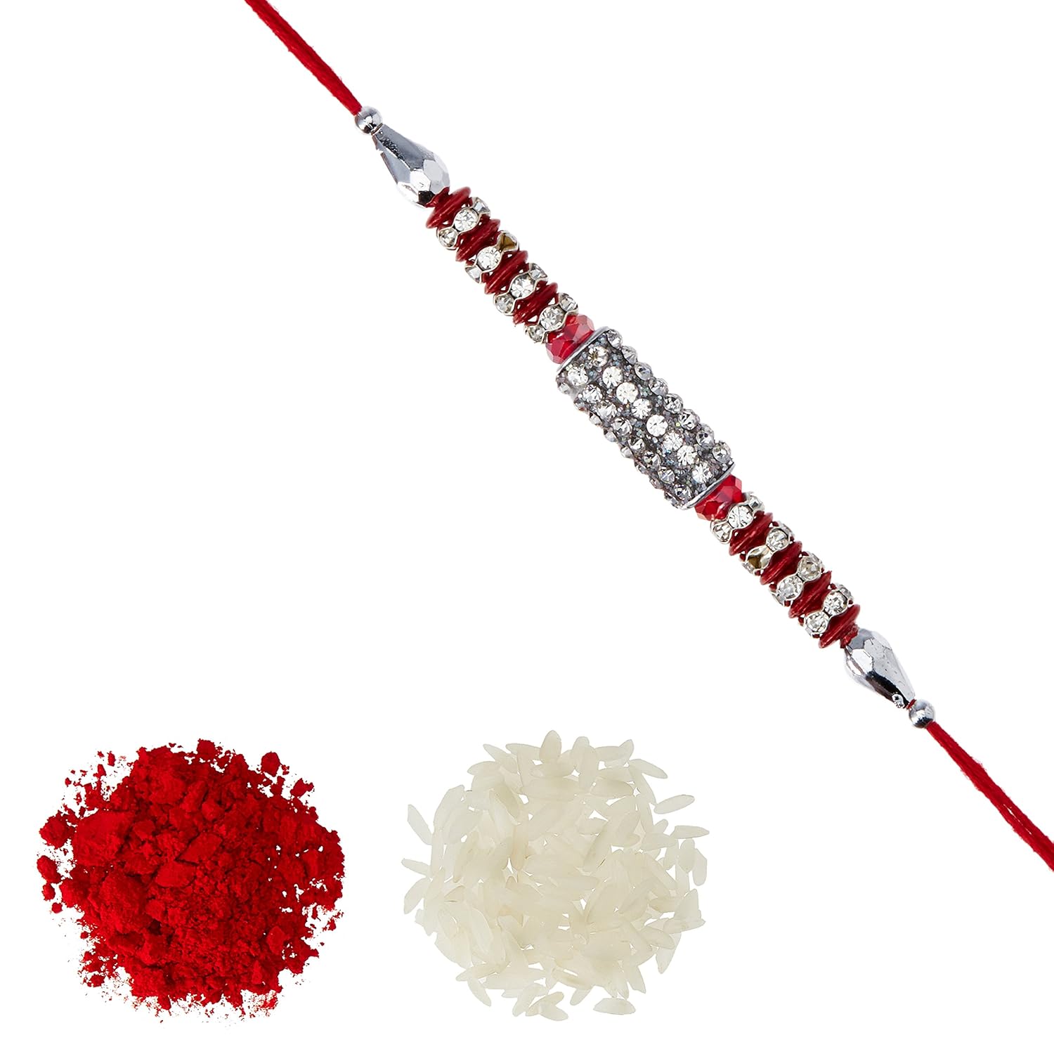 aheli ad ring rakhi with roli chawal tilak for men boys (silver) (r17735)